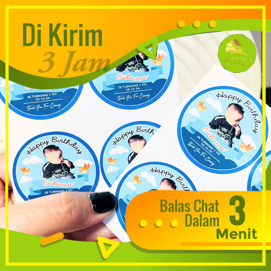 

2-4 Vinyl Stiker Ulang Tahun Sticker Label Undang Happy Birthday Uk.Kecil Sadewa Free Design