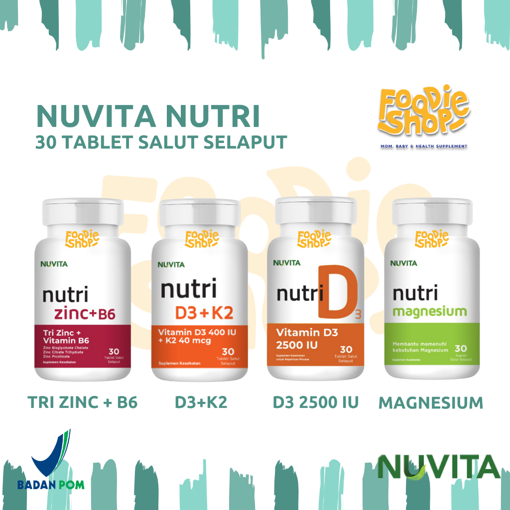 Nuvita Nutri Isi 30 Tablet Salut Selaput D3 2500 IU | D3 + K2 | Tri Zinc + B6 | Magnesium