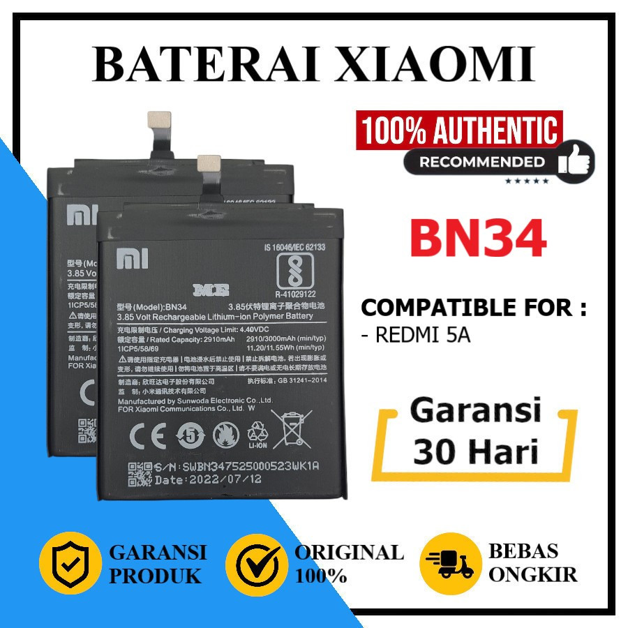 Baterai Xiaomi For Redmi 5A BN34 Original ME