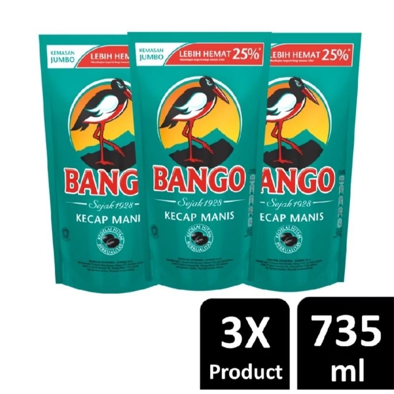 

BANGO Kecap Manis Soy Sauce Refill Terbuat dari 4 bahan alami berkualitas 735 ML x3