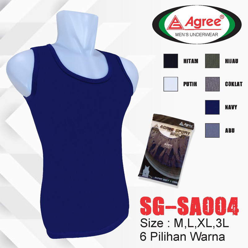 (1 Pcs) Singlet Pria SA004 & Kaos Oblong SA006 Agree, Singlet Laki-Laki Polos Warna Putih Hitam Abu 