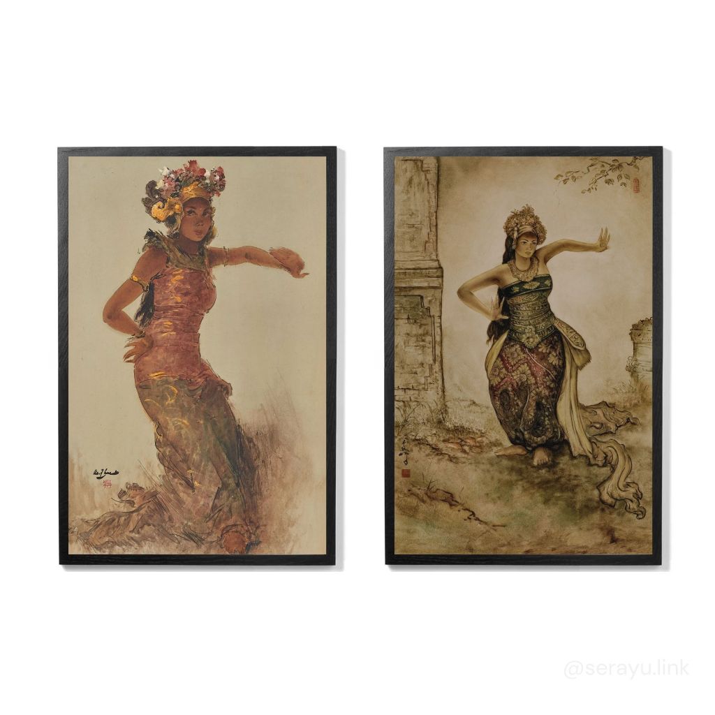 Hiasan Dinding Poster Balinese Dancer Art Print Frame Kayu Minimalis