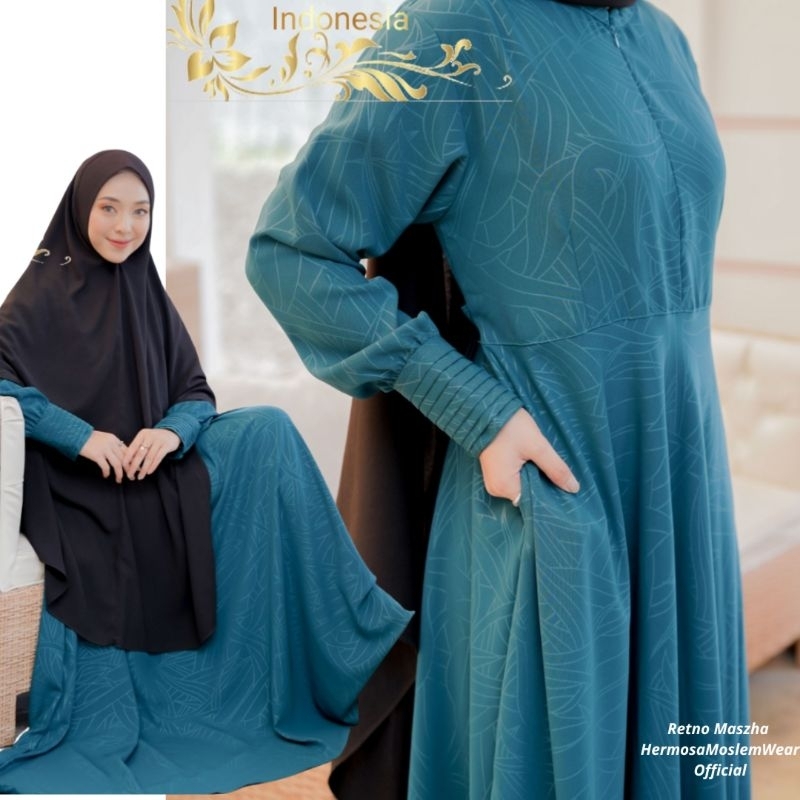 Gamis Original Branded, Terbaru by Hermosa, Bahan Yoris Caltri yang nyaman di pakai, Gamis emboss um