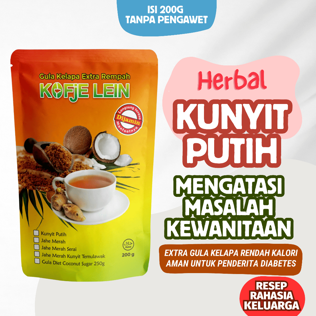 

Obat Gatal Area Kewanitaan dan Keputihan Kunyit Putih Bubuk Extra Brown Coconut Sugar Kofje Lein