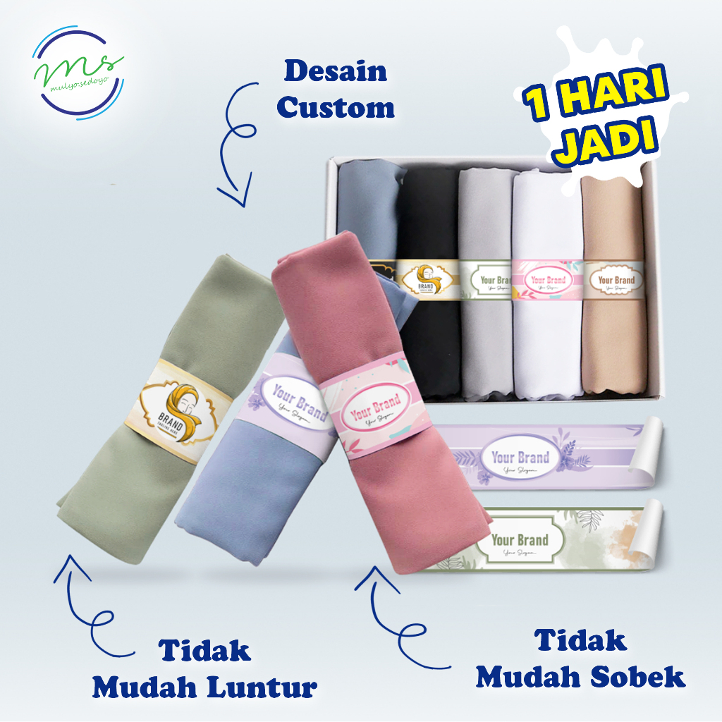 ROLL HIJAB / LABEL HIJAB / PAPER BELT HIJAB - Label Pengikat Kerudung Full Colour Custom Logo Nama