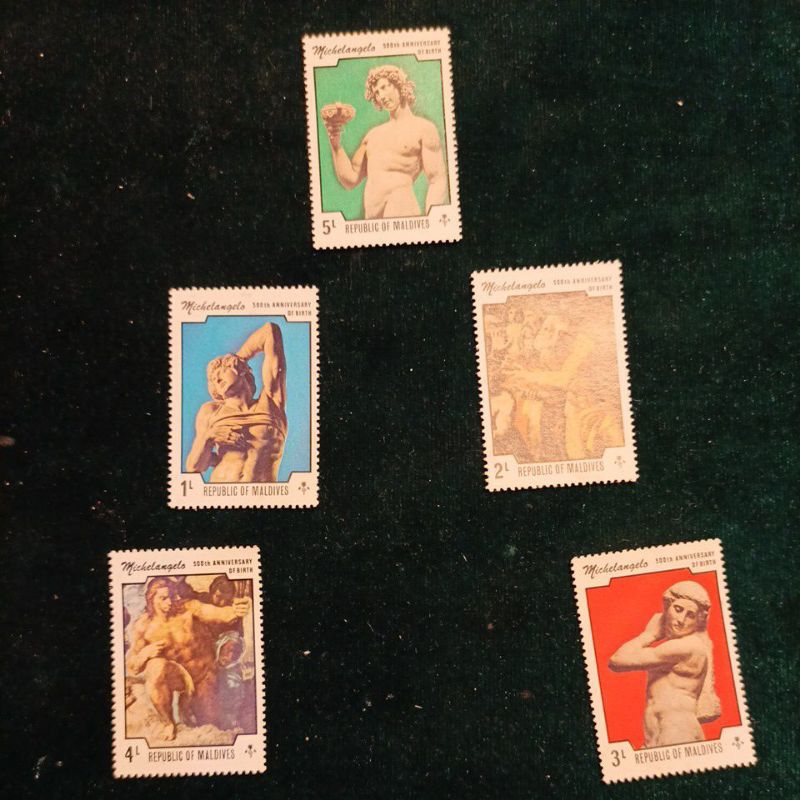 

Stamp Prangko, Republic Of Maldives, MICHELANGELO Edition. 500th anniversary of Birth. Estimasi th. 1970-1980an