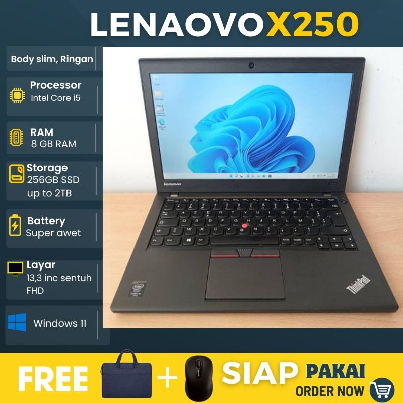 Laptop Lenovo X240,X250,x260,x270,x280 Core i5 Gen 8 Ram 8GB SSD 256GB  - siap pakai