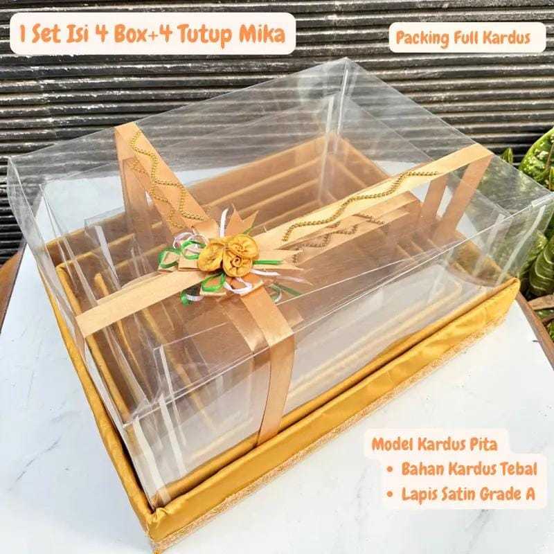 

Kotak Hantaran Pernikahan Seserahan Full Mika Model Pita Non satin ( 1set isi 4 Box )