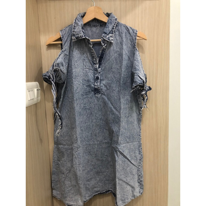 midi dress denim wanita terusan kaos denim branded
