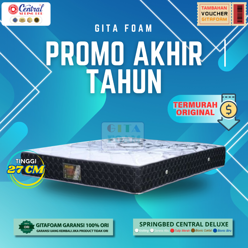 Matras Springbed Central Deluxe Zest - Warna Serena Abu - Central Springbed Original 100%