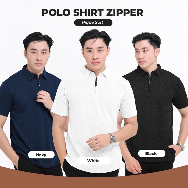 BROGUY Kaos Polo Shirt Pria Kerah Lengan Pendek Zipper