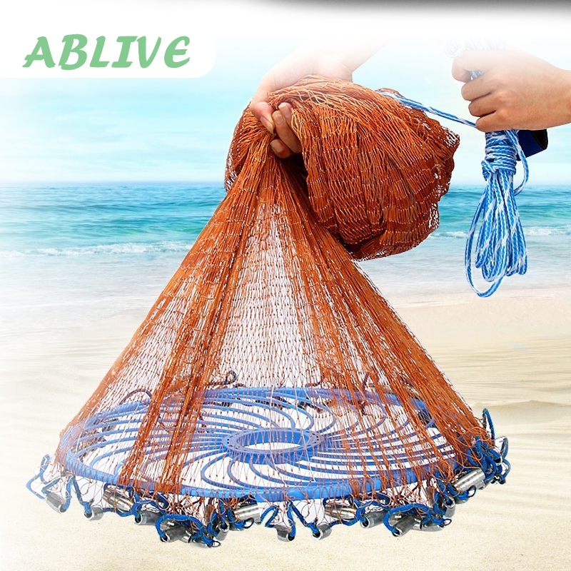 Jala Ikan Lempar Dengan Piring Bulat / Jaring Pancing Ikan Udang Senar Fishing Throw Net Cage 2.4M 3