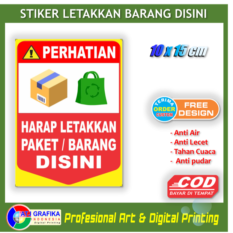 

Stiker letakkan paket / barang disini petunjuk tempat kurir antar sticker pagar pintu rumah kantor
