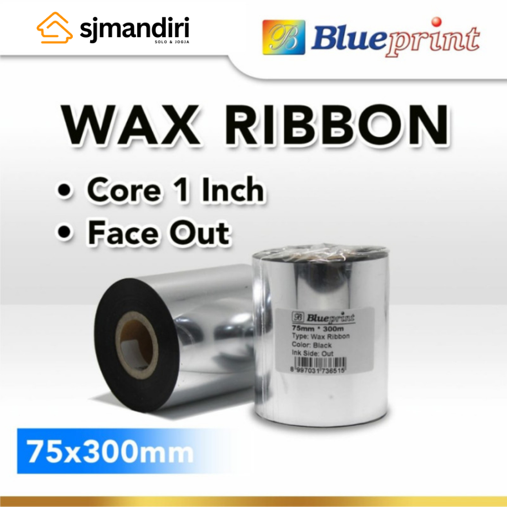 

Ribbon Wax Barcode Label 75mm x 300m BLUEPRINT Thermal Transfer Ribbon Barcode