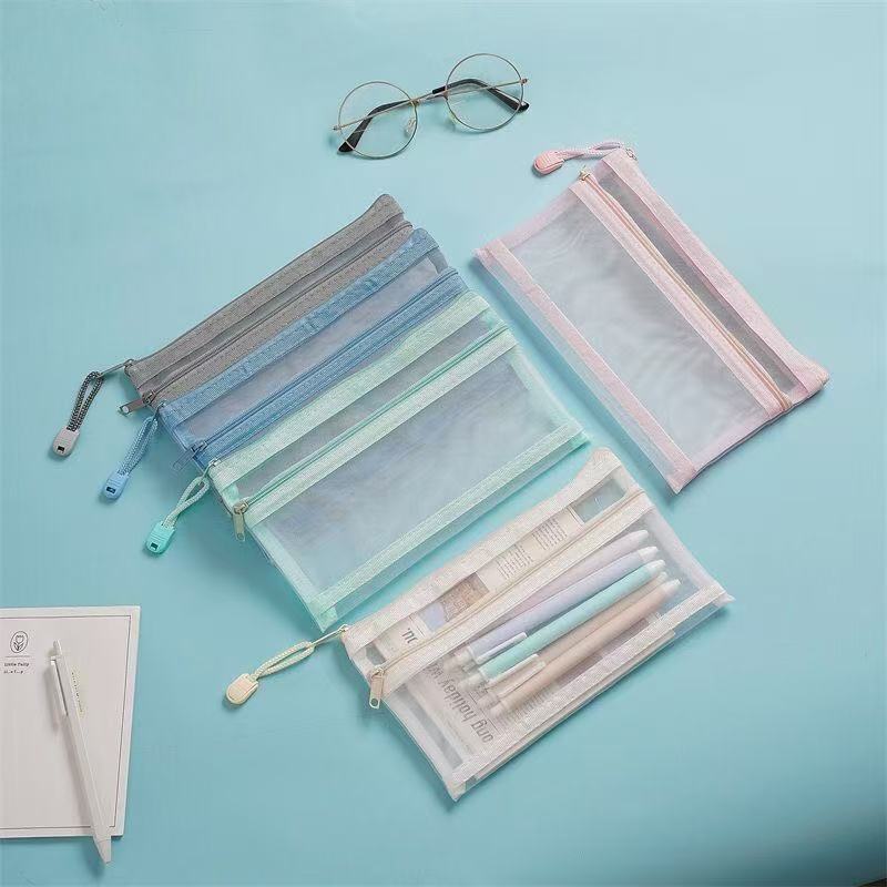 

Tas Pensil Bersih Transparan Sederhana Tas Pensil Portabel Tempat pensil jaring ritsleting A4 A6