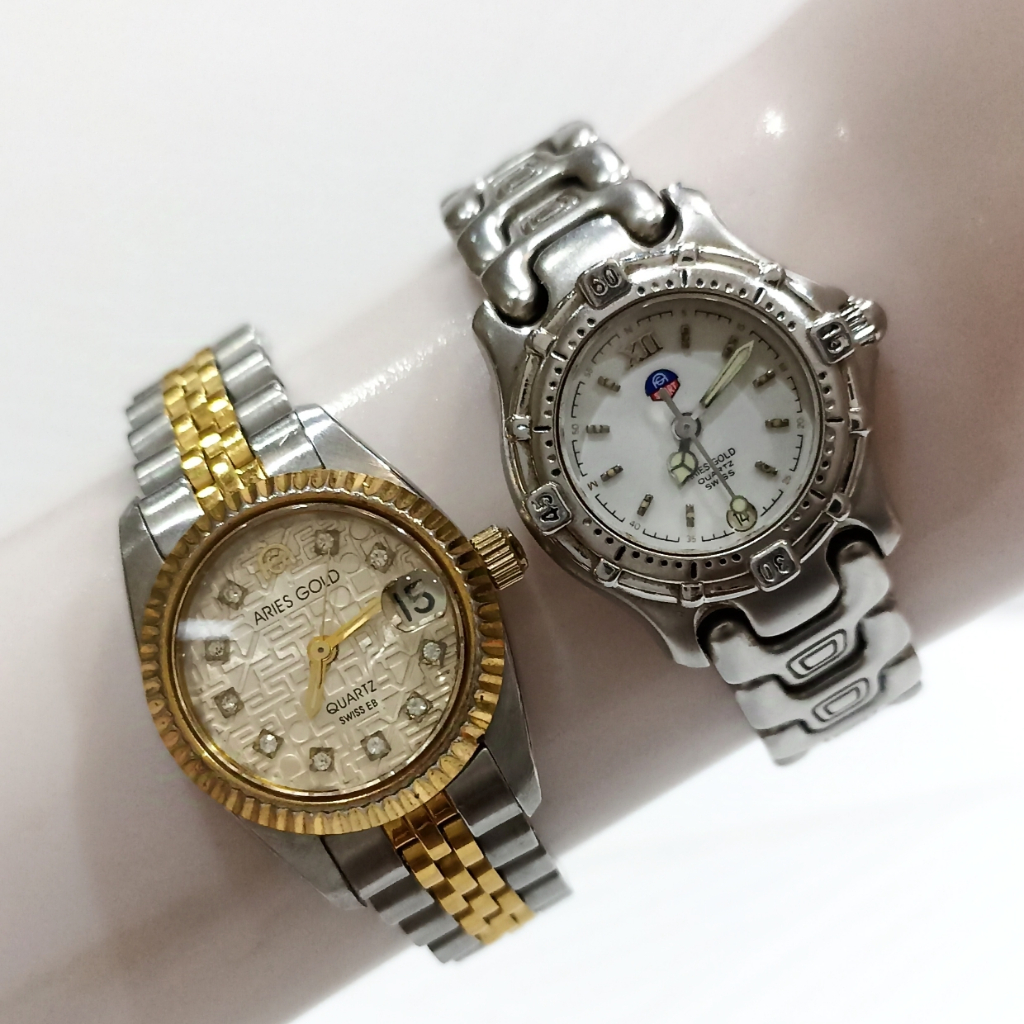 Jam Tangan Aries Gold Swiss Ladies Sapphire Set 2pcs Quartz Watch Wanita Perempuan Cewek Original