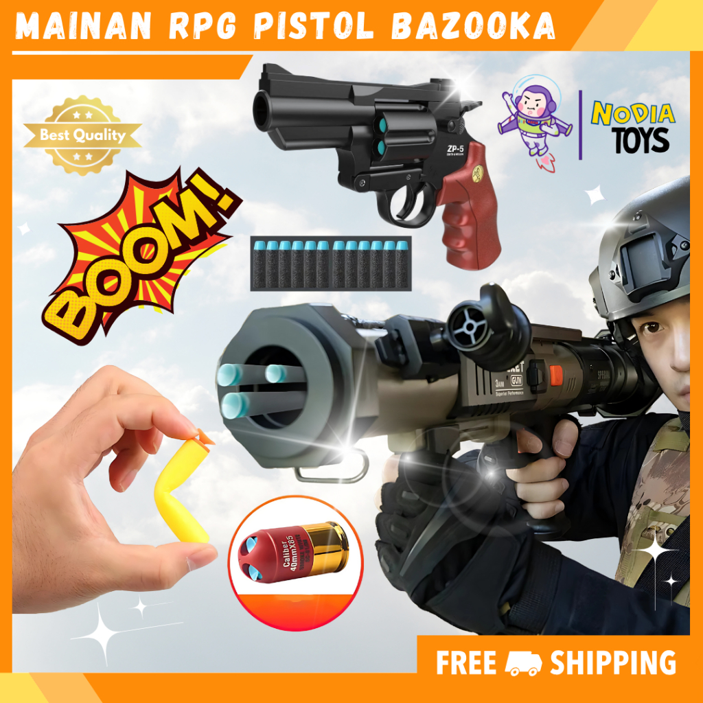 Nodia Toys Mainan Tembakan Peluru | Mainan Simulasi RPG Bazooka | Mainan Pistol Plastik Tembakan Ana