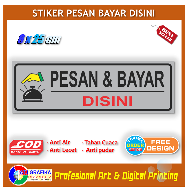 

Stiker pesan bayar disini petunjuk arah pembeli customer sticker restoran warung toko dll