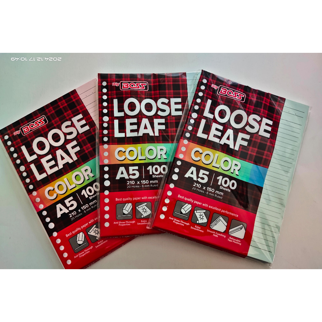 

BIG BOSS LOOSE LEAF A5 isi 100 LEMBAR COLOUR kertas binder isi ulang binder