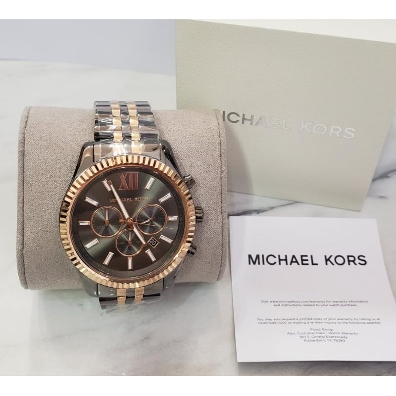 Ready MK8561 Men's Watch Lexington Chronograph  Gray Dial Dual Tone Stainless Steel Strap, 45mm. (no