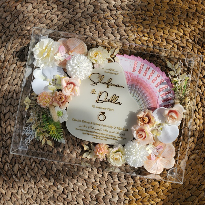 ( NUANSA BIRU SKY ) Mahar 30x40 Box Akrilik Hiasan Pernikahan Wedding Dekorasi Bunga