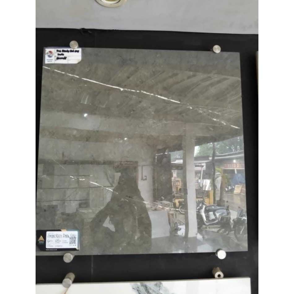 GRANIT LANTAI GLOSY | ARNA AMBERLEY DARK GREY 60X60 | GRANIT LANTAI DESAIN MODERN