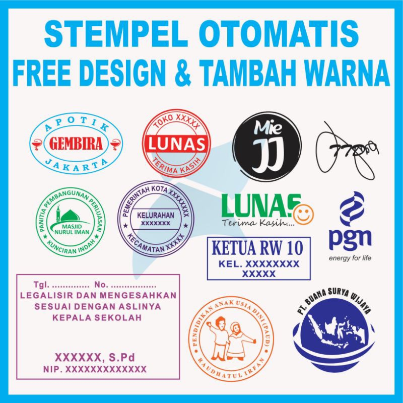 

Stempel Otomatis / Stempel Costum / Stempel Nama / Stempel Warna / Stempel Legalisir / Stempel Logo /Tinta Stempel