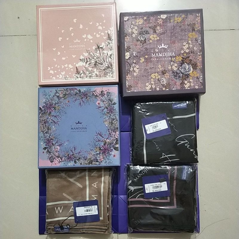 MANDJHA 3 PCS IVAN GUNAWAN FASHION ORIGINAL SCARF MOTIF HIJAB HOPE BLACK, GRADATION MONOGRAM BEIGE &