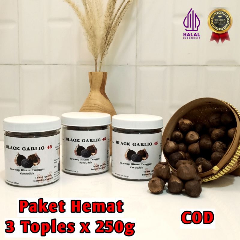 

Black Garlic Tunggal 45 Bawang Hitam Tunggal Solo 3Pcs x 250g Untuk Kesehatan
