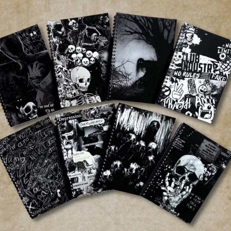 

NoteBook Spiral A5 Dark Core Skull Emo Berserker Black Ghost Sadako Buku Catatan Sekolah Murah