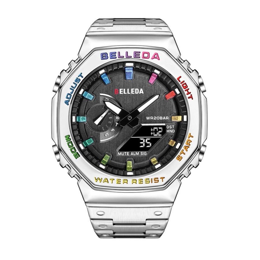 Jam Tangan Pria Belleda 9529 Stainless Steel Dual Time Jam Tangan Unisek Pria Wanita Sporty Anti Air