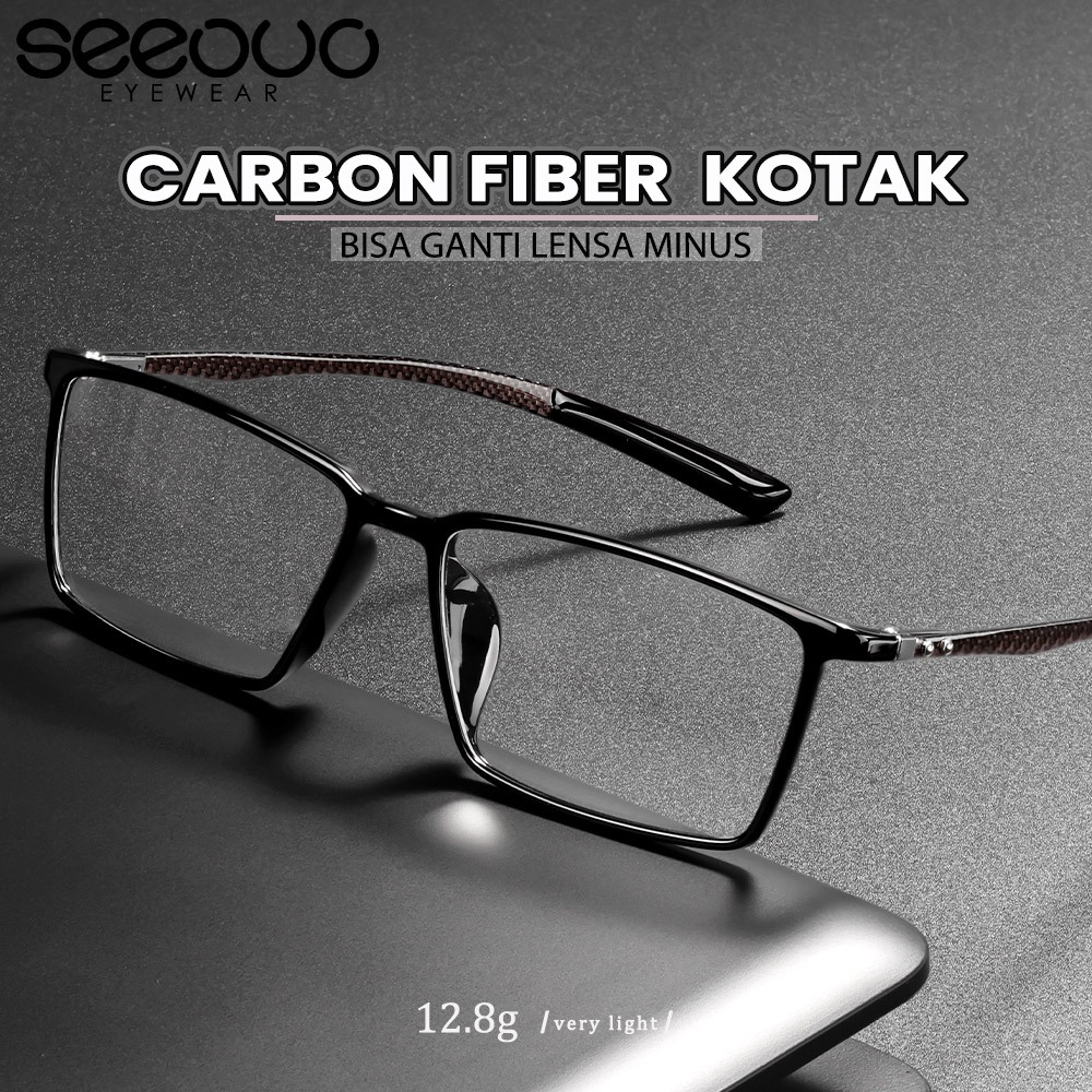 Seeouo Frame Kacamata Plano Lens High Quality Titanium Carbon Fiber Model Kotak Bisa Minus Antiradia