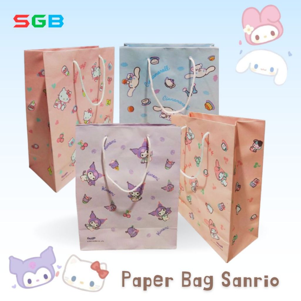 

iDk90 Isi 10 PCS - Paper Bag Sanrio Size 20X25X9 - Tas Souvenir - Tas Lucu - Motif Sanrio