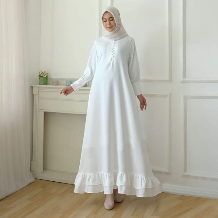 Dress Remaja -Baju Gamis Wanita Putih Korea Terbaru Lebaran 2025 Baju Muslim Long Dress Gamis Umroh 