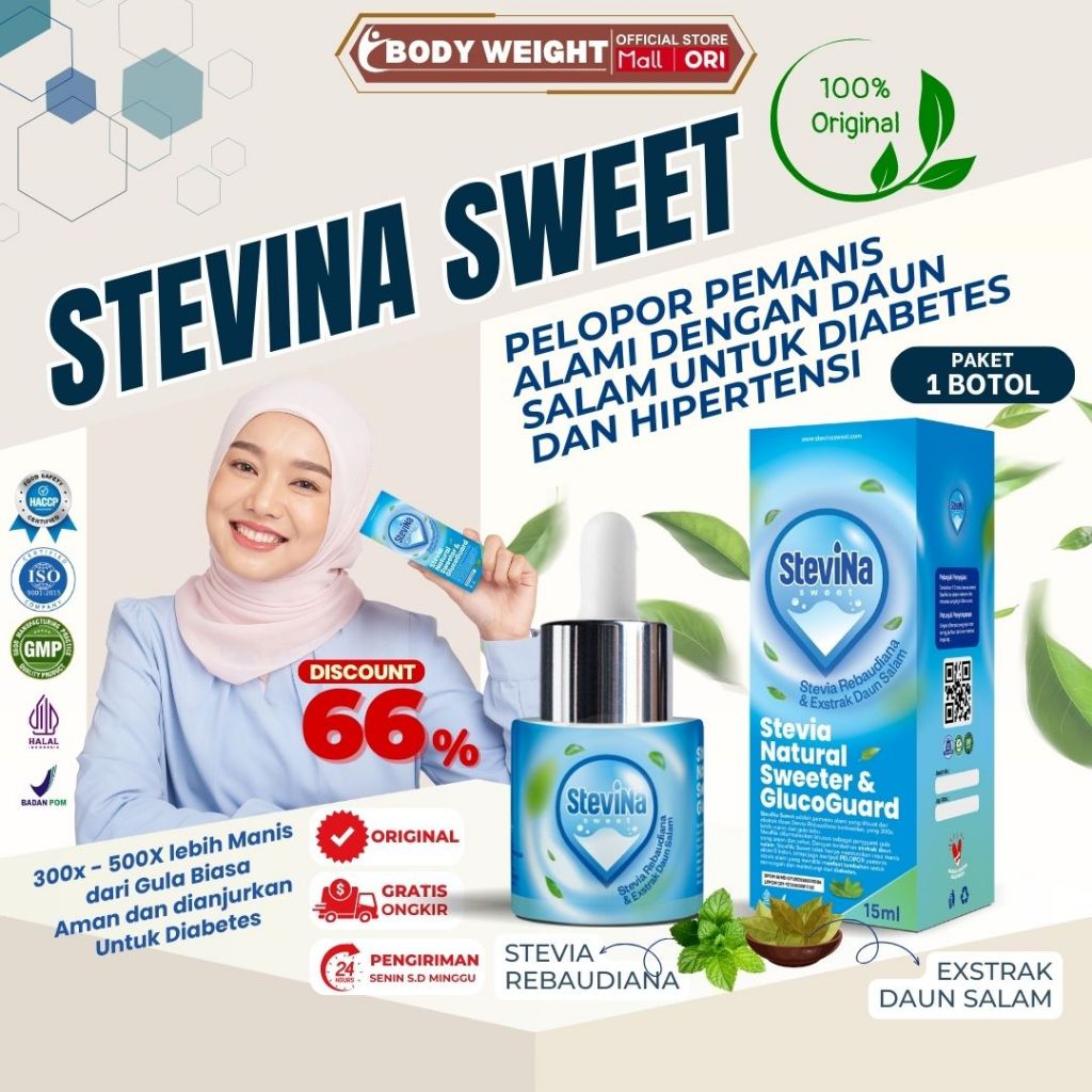 

Stevina Sweet Stevia Alami 0 Kalori Plus Herbal Daun Salam Untuk Mencegah Diabetes 1 Botol 15ml/BOTOL