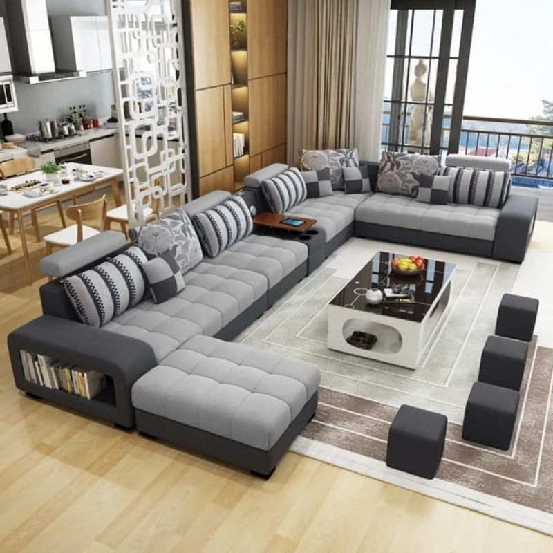 SOFA LEATHER U MINIMALIS MODERN - SOFA SET RUANG TAMU MINIMALIS