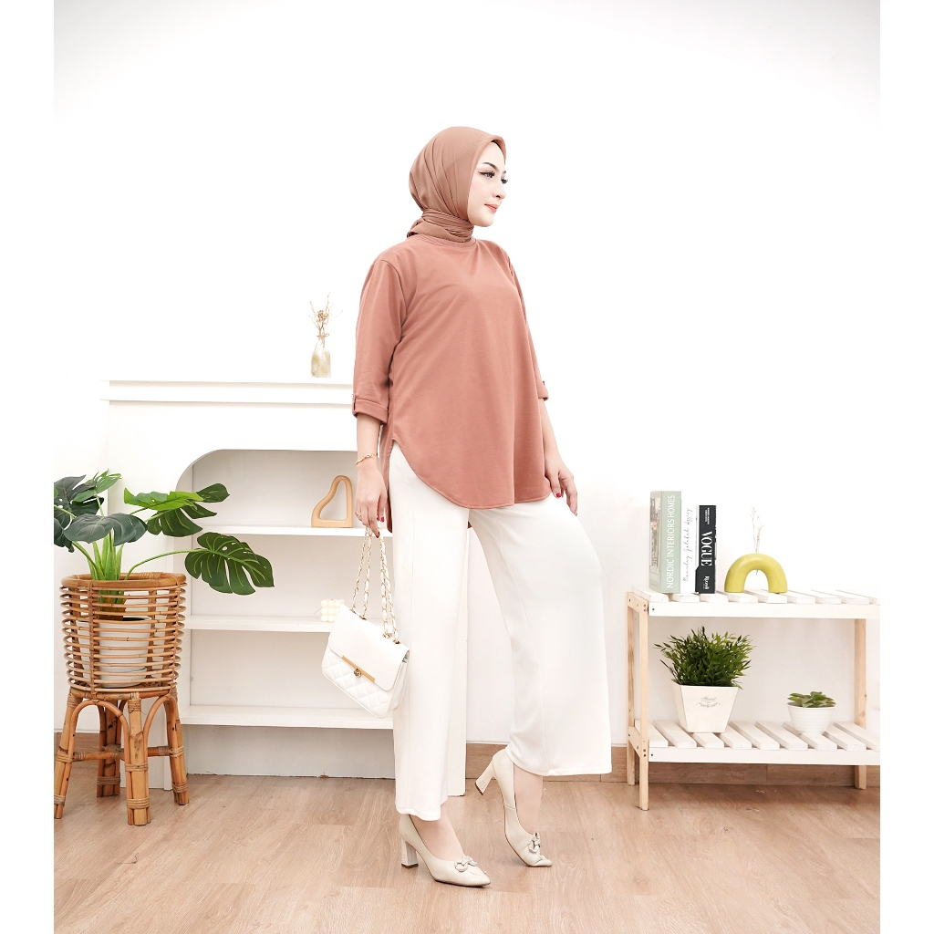 Atasan Wanita MEIKO Kaos Lengan 3/4 Polos  - Baju Polos Oversize