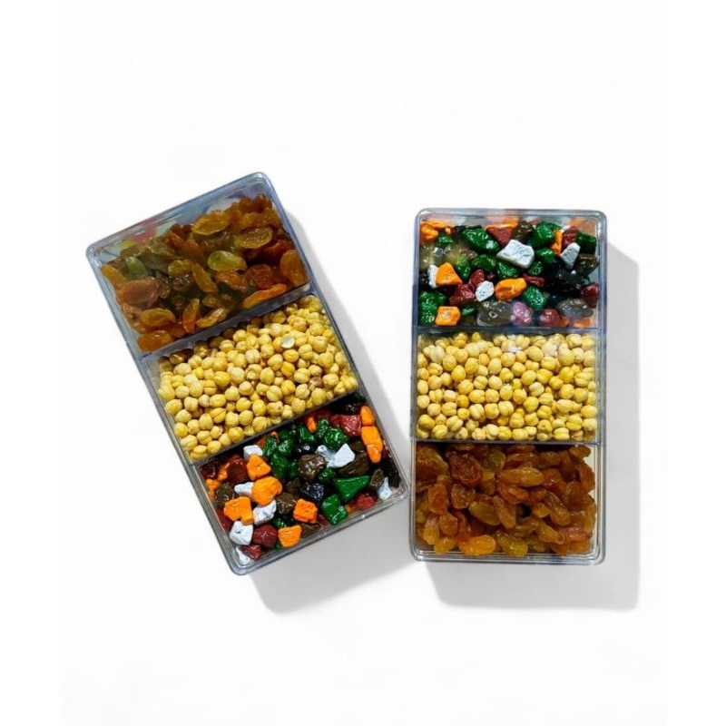 

Paket HEMAT " 3 in 1 Hampers Cemilan Khas Arab Box | Makanan Ringan Khas Arab | Kacang Arab' Coklat Kerikil' Kismis