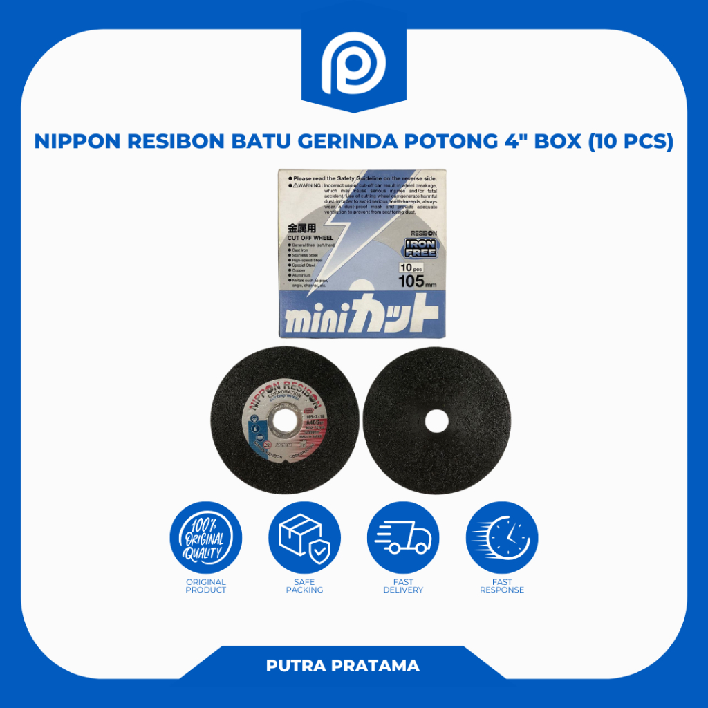 NIPPON RESIBON BATU GERINDA POTONG 4" BOX (10 PCS) | Nippon Resibon Cutting Wheel 105x2x16mm | Batu 