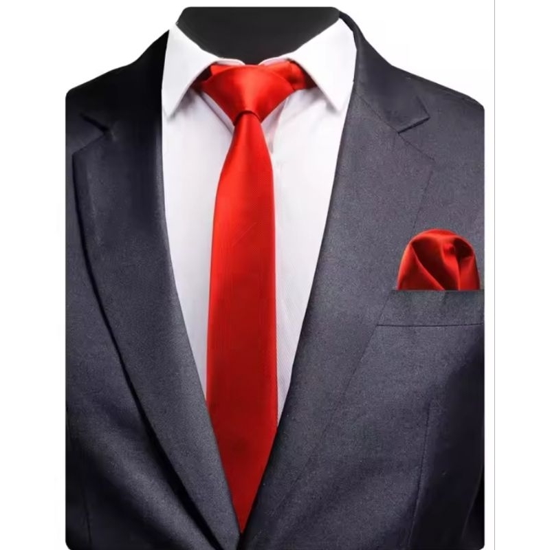 dasi slim pocket formal dasi pria instan siap pakai merah