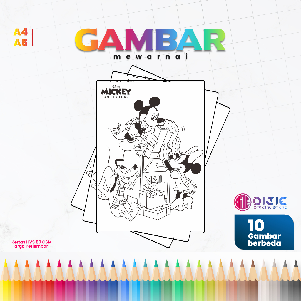 

Gambar Mewarnai MICKEY MOUSE – Kertas HVS 80gsm – Untuk Anak TK/SD/PAUD (Lembar Lepas, Bukan Buku)