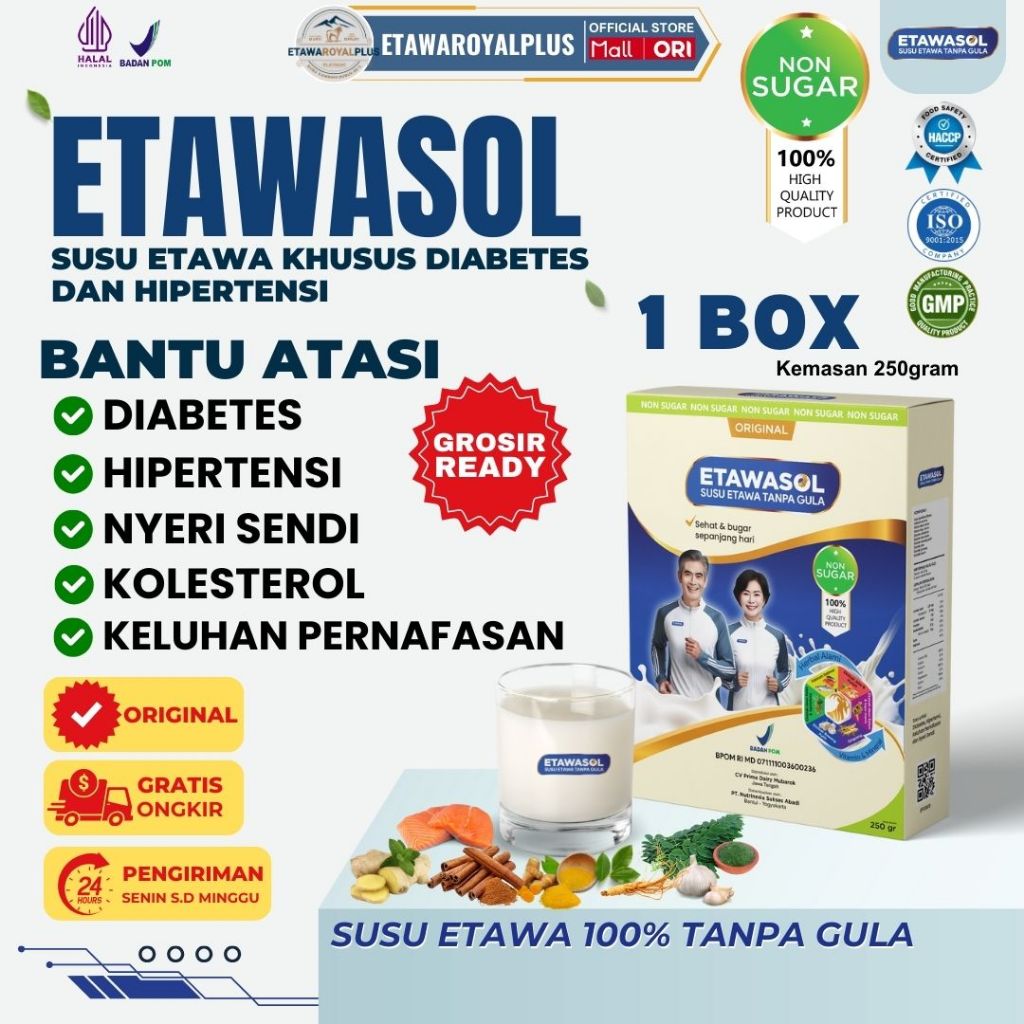

Etawasol Susu Kambing Non-sugar Atasi Diabetes, Hipertensi, Nyeri Sendi dan Pernafasan - 1 Box