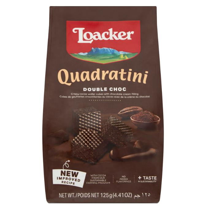 

Loacker Quadratini Wafers Biscuits Double Choc | 125g