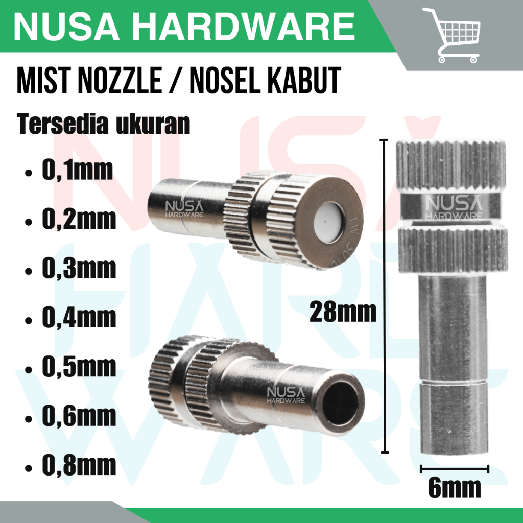 MIST NOZZLE 0,1mm 0,2mm 0,3mm 0,4mm 0.5mm 0,6mm 0,8mm UNTUK SLIP LOCK PNEUMATIC 6MM / NOSEL SPRAYER 