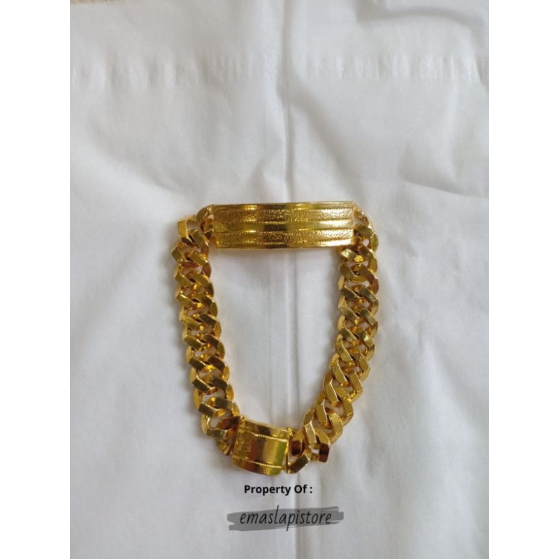 Gelang Plat Garis Simetris Baris Lapis Emas 999 Banjar