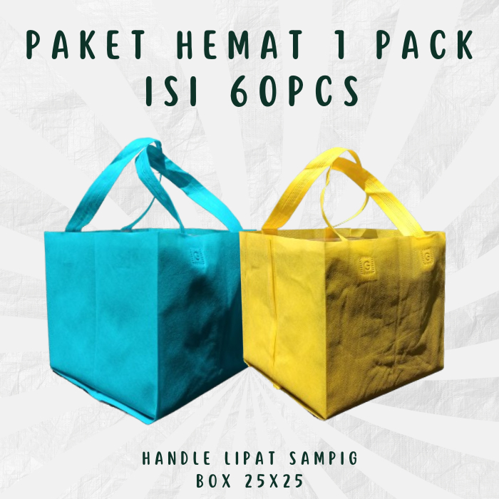 

Goodiebag Paket Hemat ( 1 pak Isi 60pcs ) Tas Box Nasi / Handle box /Ukuran 25x25 Tas Spundbond Besek