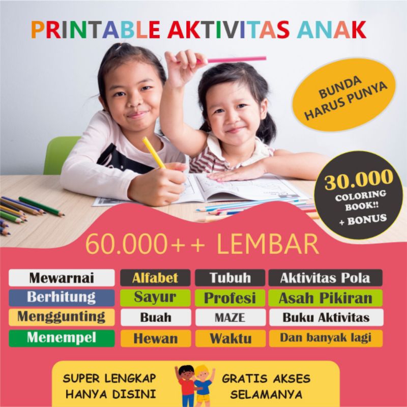 PAKET Komplit Worksheet Anak dan PAUD Printable | lembar aktivitas anak