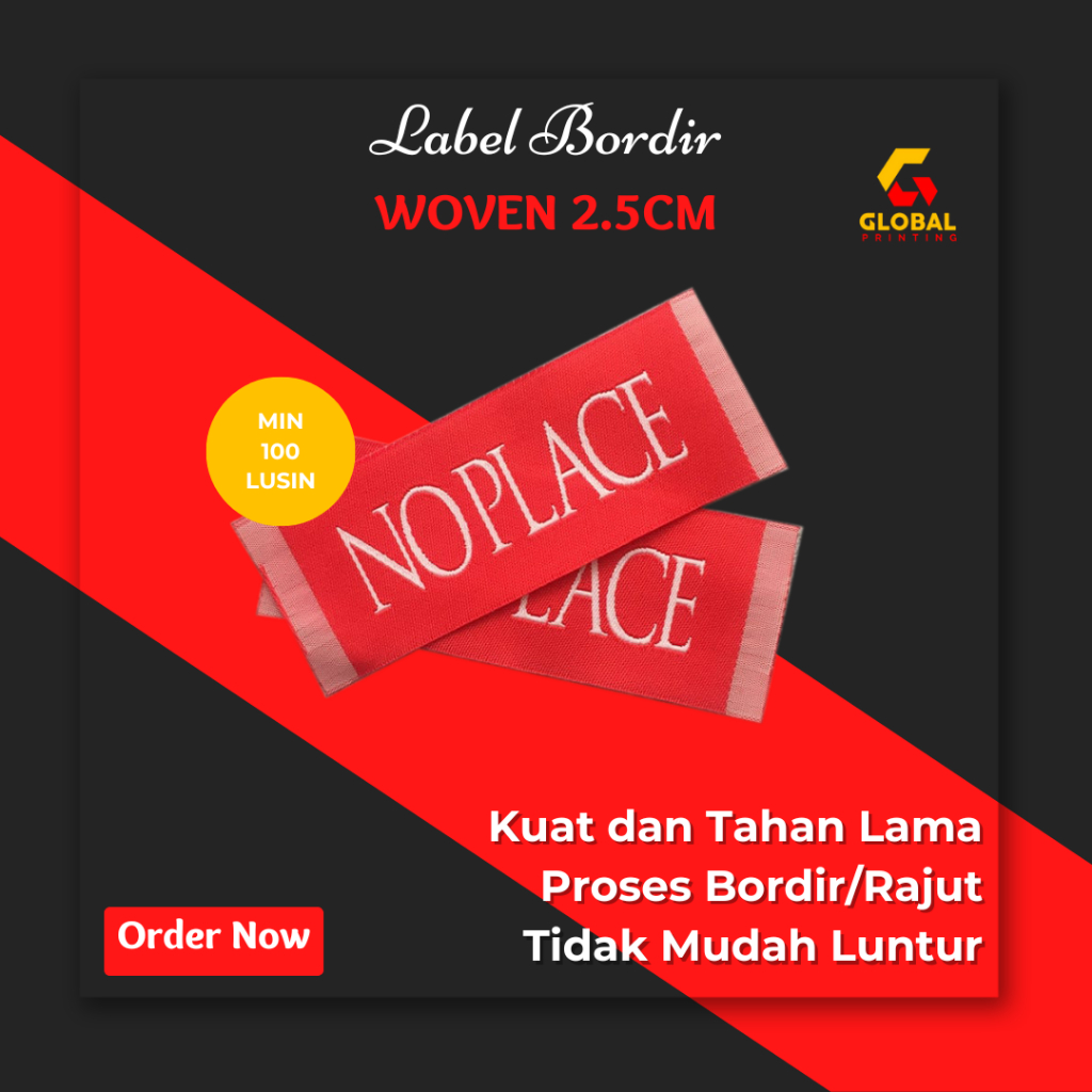 Custom Label Woven Bordir / Woven Damask / Label Rajut / Label Nama Brand Logo Baju Hijab Kaos Baju 