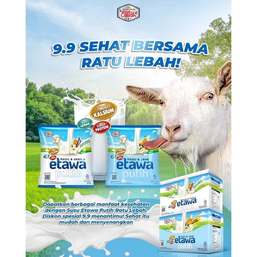 

Susu Kambing Etawa Ratu Lebah | Etawa Putih Madu & Vanila | Susu Kambing - Per Box Isi 10 Sachet