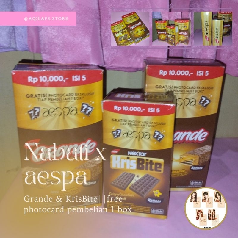 

Nabati Grande With Caramel Crispy & Chocolate isi 5 free Photocard Aespa | Nabati x Aespa KrisBite Chocolate Crispy Biscuit 1box isi 5pcs (WAJIB BACA DESKRIPSI)